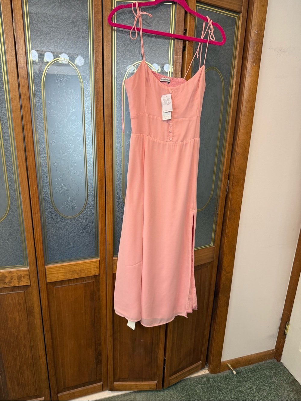AMBERCROMBIE & FITCH LADIES Pink Tie-Shoulder Midi Dress, BRAND NEW